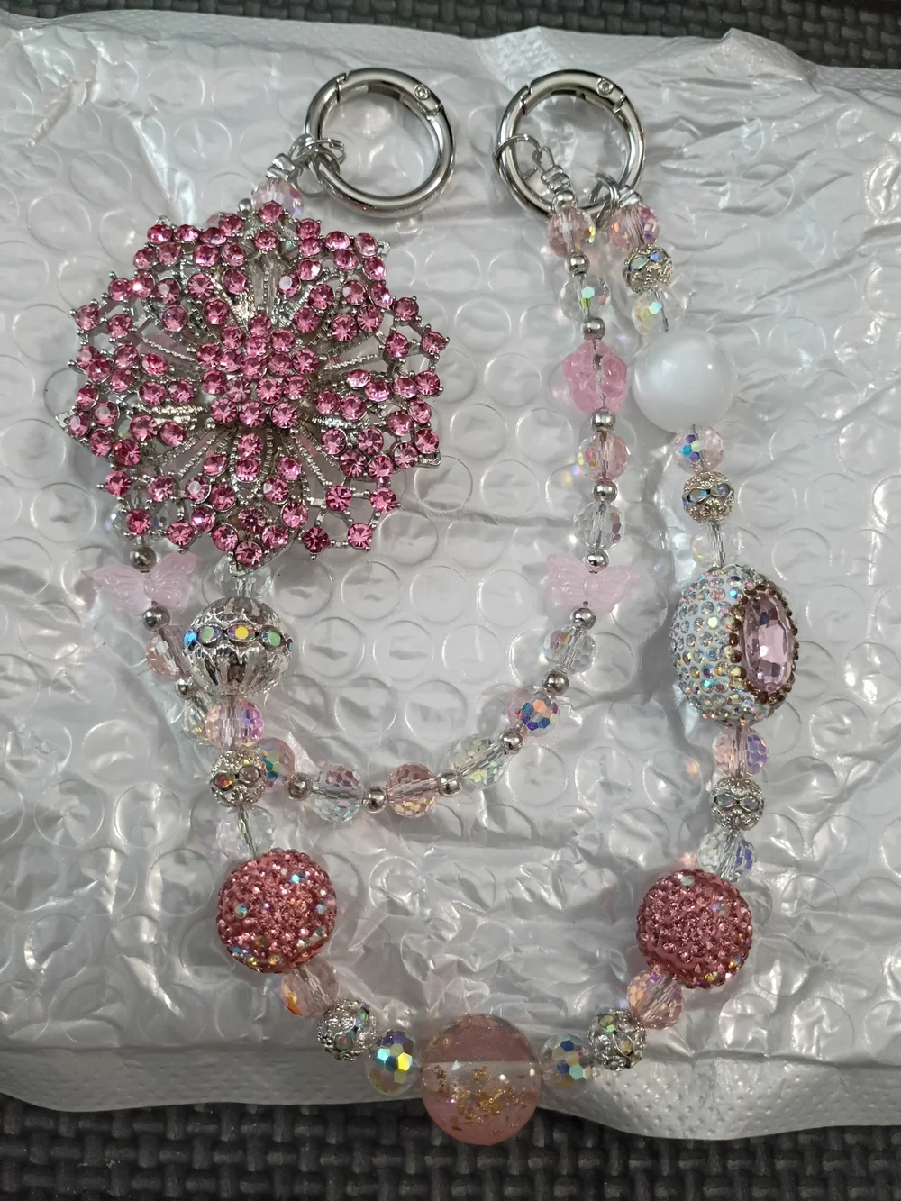 Pink Crystal Beaded Statement Keychain - Unbranded